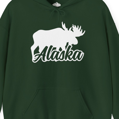 Alaska Moose Wildlife Silhouette Shirt Hoodie – Forest Green – Alaska Cruise Shirts Close Up
