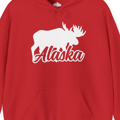 Alaska Moose Wildlife Silhouette Shirt Hoodie – Red – Alaska Cruise Shirts Close Up