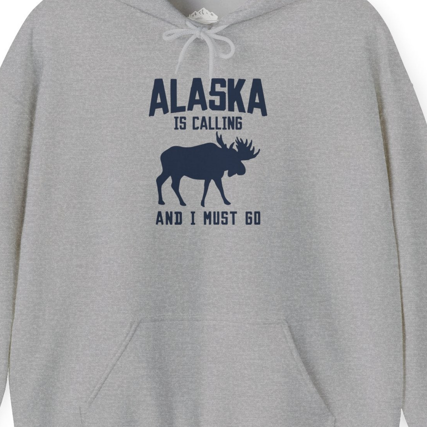 Alaska Is Calling Moose Silhouette Shirt Hoodie – Sport Grey – Alaska Cruise Shirts Close Up
