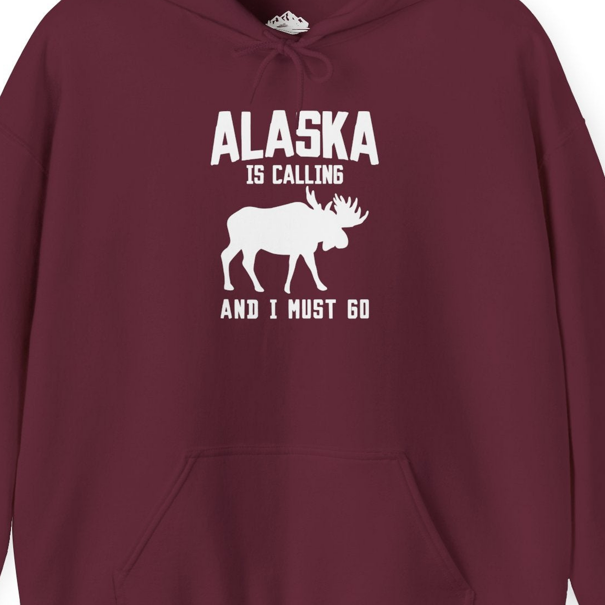 Alaska Is Calling Moose Silhouette Shirt Hoodie – Maroon – Alaska Cruise Shirts Close Up