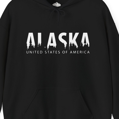Alaska United States Typography Shirt Hoodie – Black – Alaska Cruise Shirts Close Up