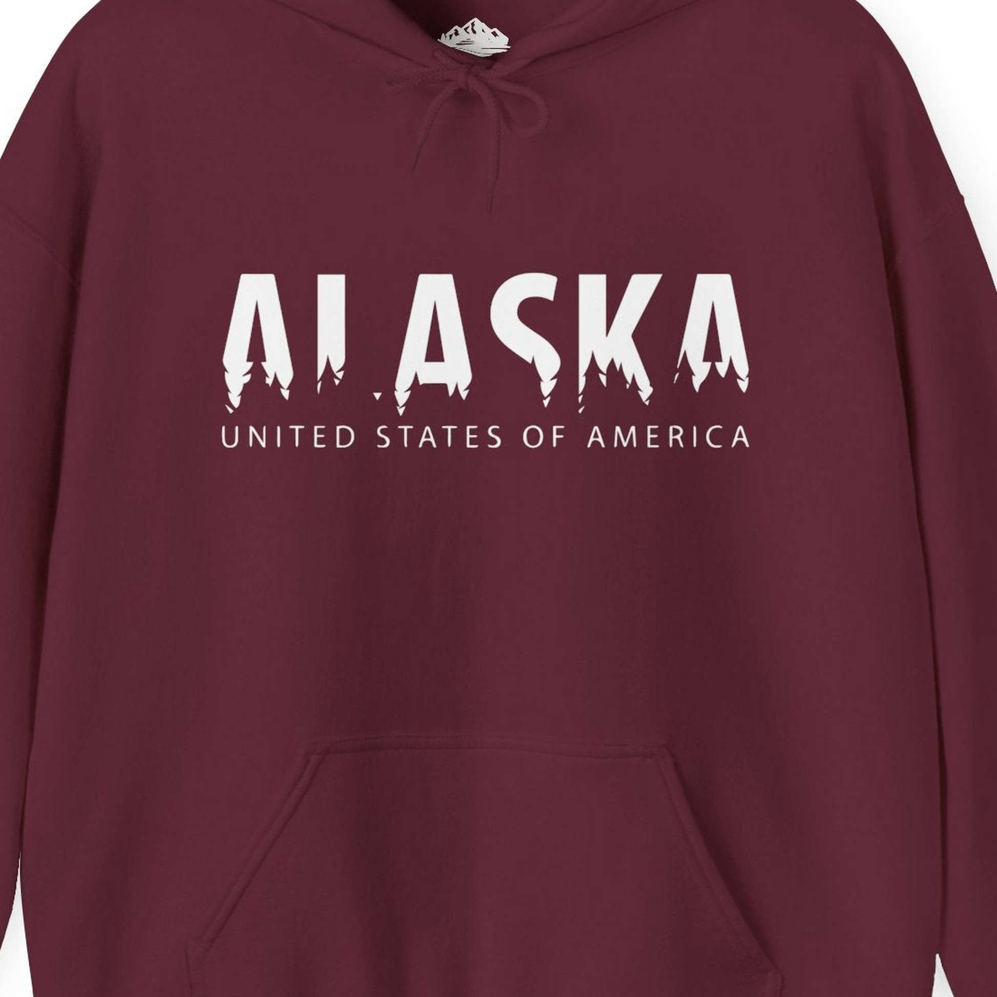 Alaska United States Typography Shirt Hoodie – Maroon – Alaska Cruise Shirts Close Up