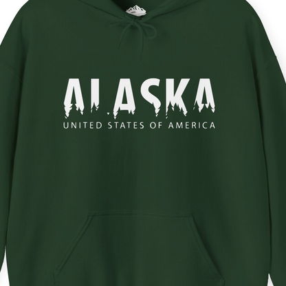 Alaska United States Typography Shirt Hoodie – Forest Green – Alaska Cruise Shirts Close Up