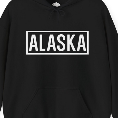 Alaska Bold Text Minimalist Monochrome Graphic Shirt for Travelers — Hoodie Hoodie – Black – Alaska Cruise Shirts Close Up