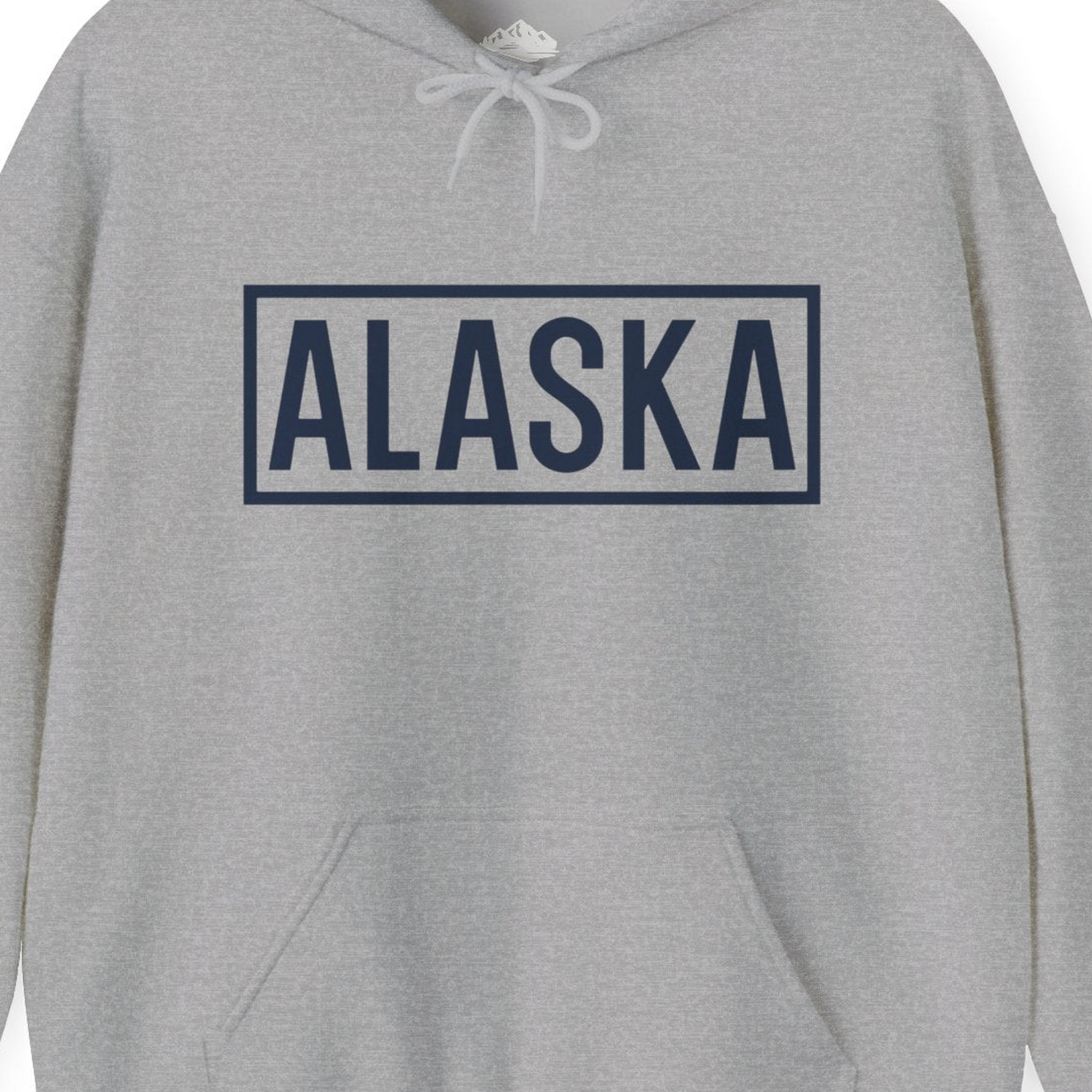 Alaska Bold Text Minimalist Monochrome Graphic Shirt for Travelers — Hoodie Hoodie – Sport Grey – Alaska Cruise Shirts Close Up