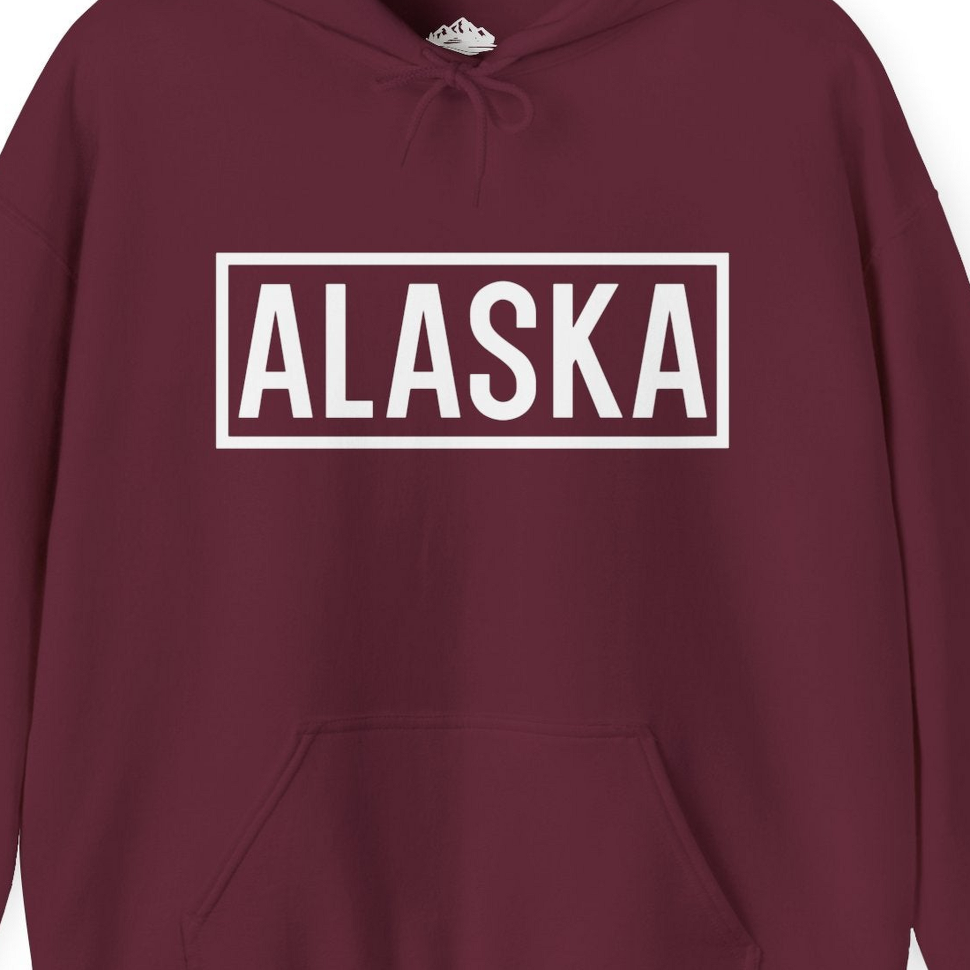 Alaska Bold Text Minimalist Monochrome Graphic Shirt for Travelers — Hoodie Hoodie – Maroon – Alaska Cruise Shirts Close Up