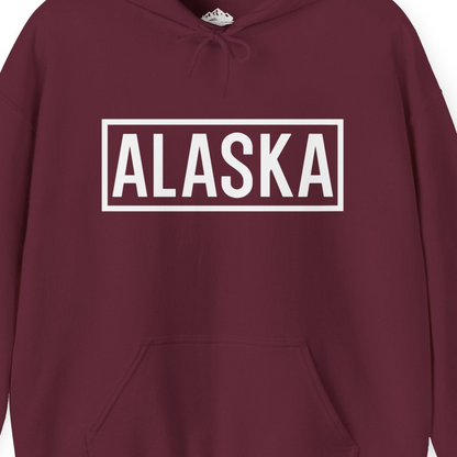 Alaska Bold Text Minimalist Monochrome Graphic Shirt for Travelers — Hoodie Hoodie – Maroon – Alaska Cruise Shirts Close Up