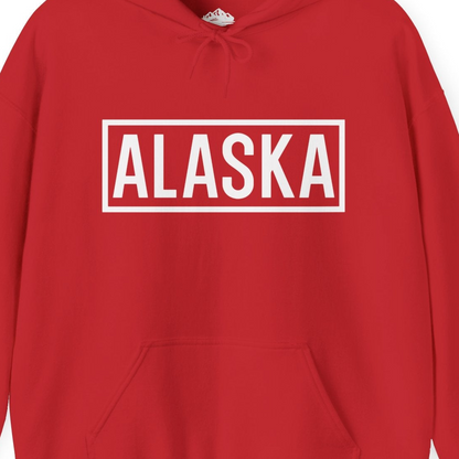 Alaska Bold Text Minimalist Monochrome Graphic Shirt for Travelers — Hoodie Hoodie – Red – Alaska Cruise Shirts Close Up