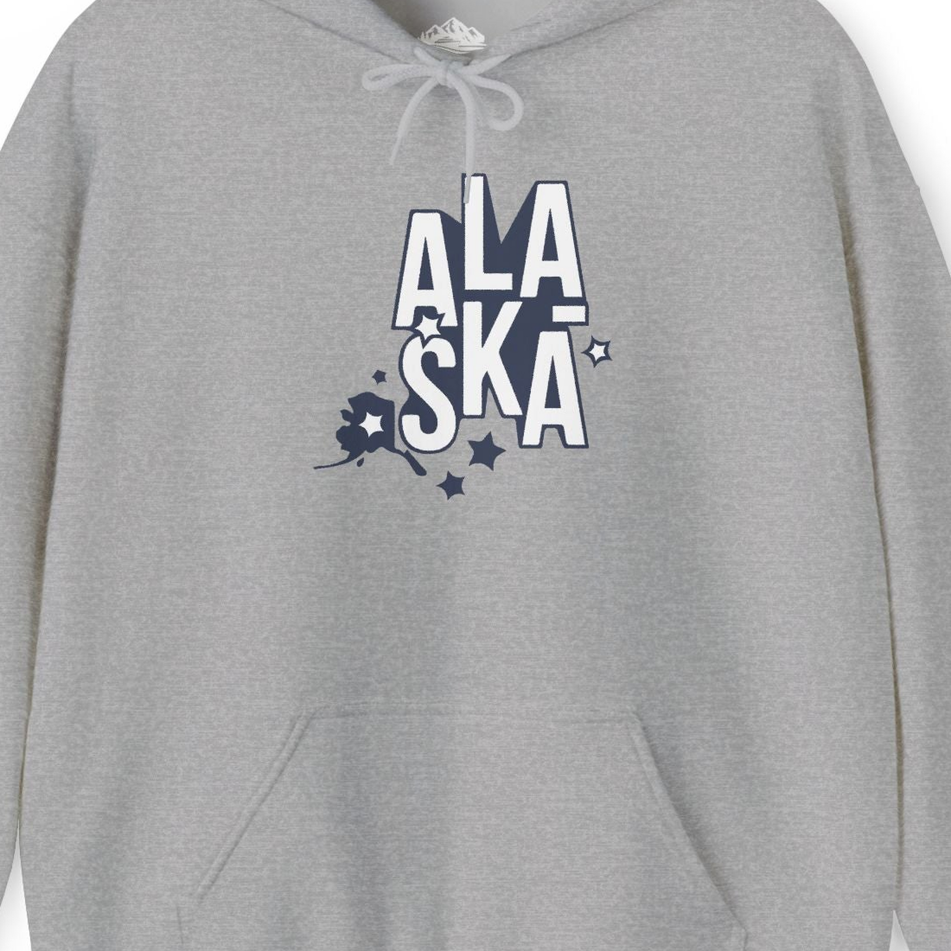 Alaska Stars Bold Typography Shirt Hoodie – Sport Grey – Alaska Cruise Shirts Close Up
