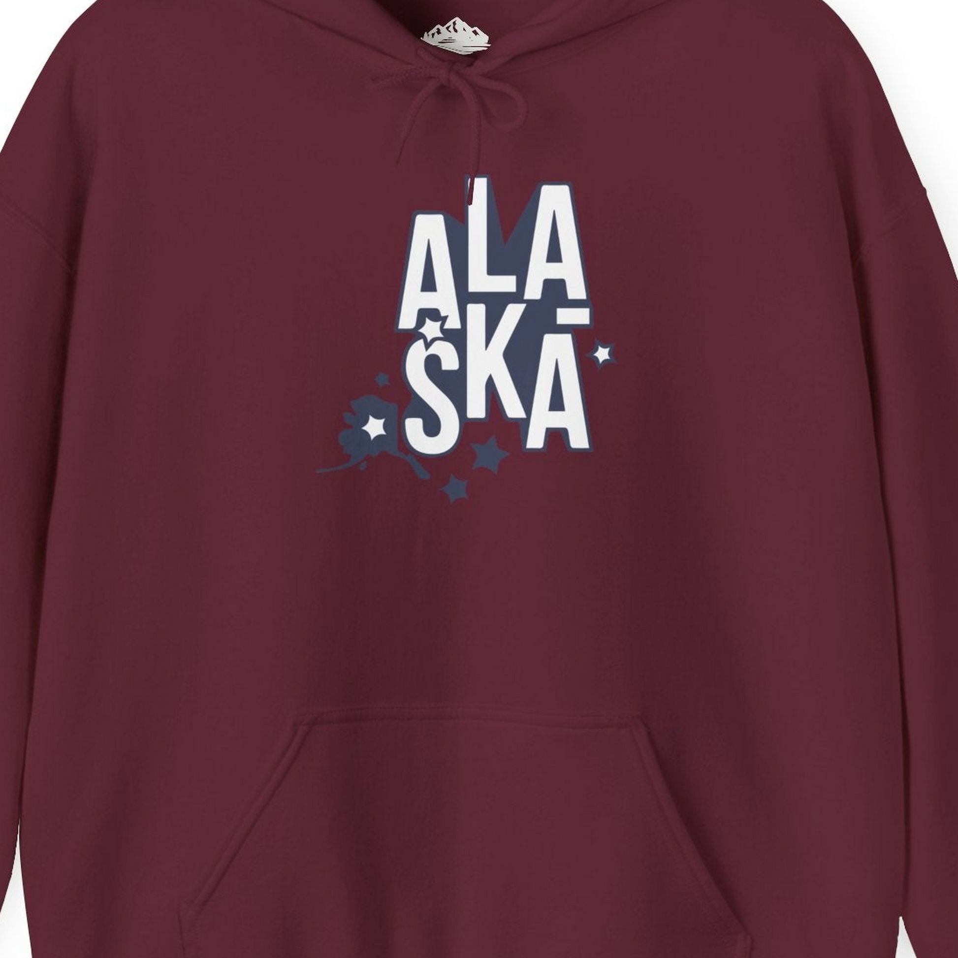 Alaska Stars Bold Typography Shirt Hoodie – Maroon – Alaska Cruise Shirts Close Up