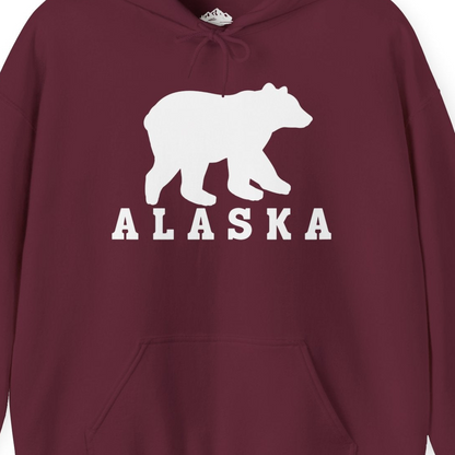 Alaska Bear Silhouette Shirt Hoodie – Maroon – Alaska Cruise Shirts Close Up