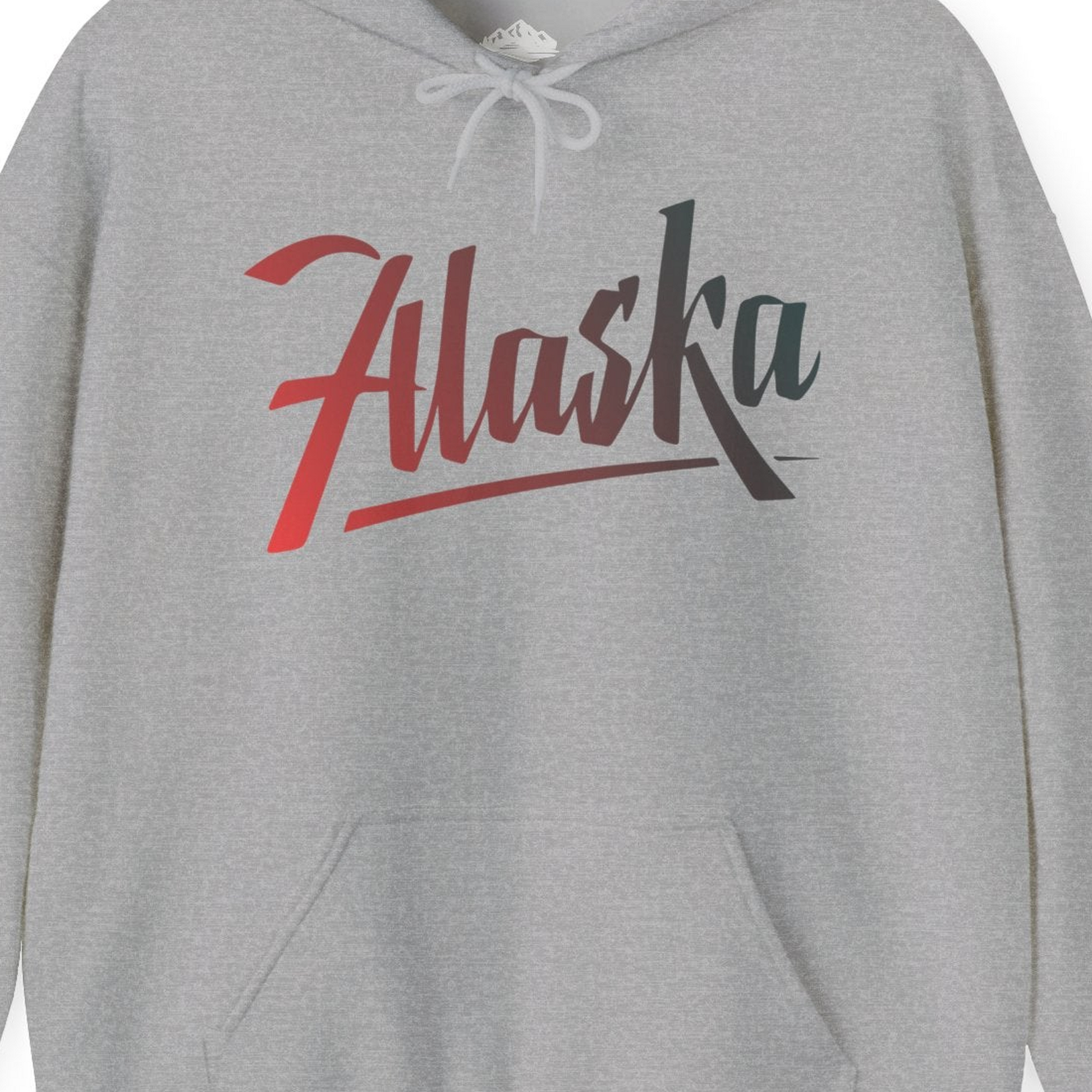 Alaska Script Wordmark Shirt Hoodie – Sport Grey – Alaska Cruise Shirts Close Up