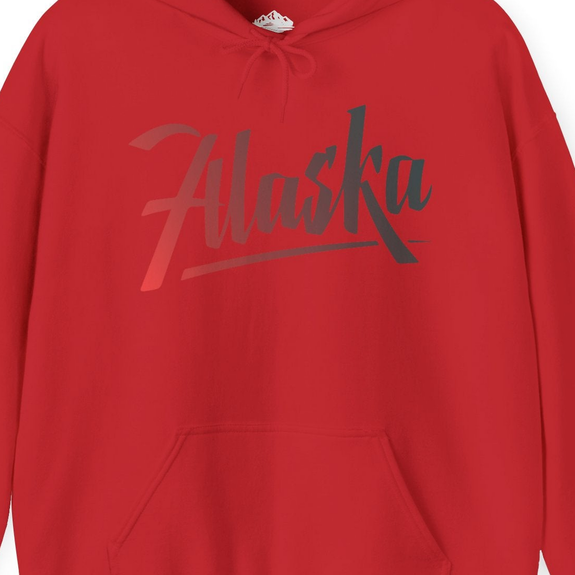Alaska Script Wordmark Shirt Hoodie – Red – Alaska Cruise Shirts Close Up