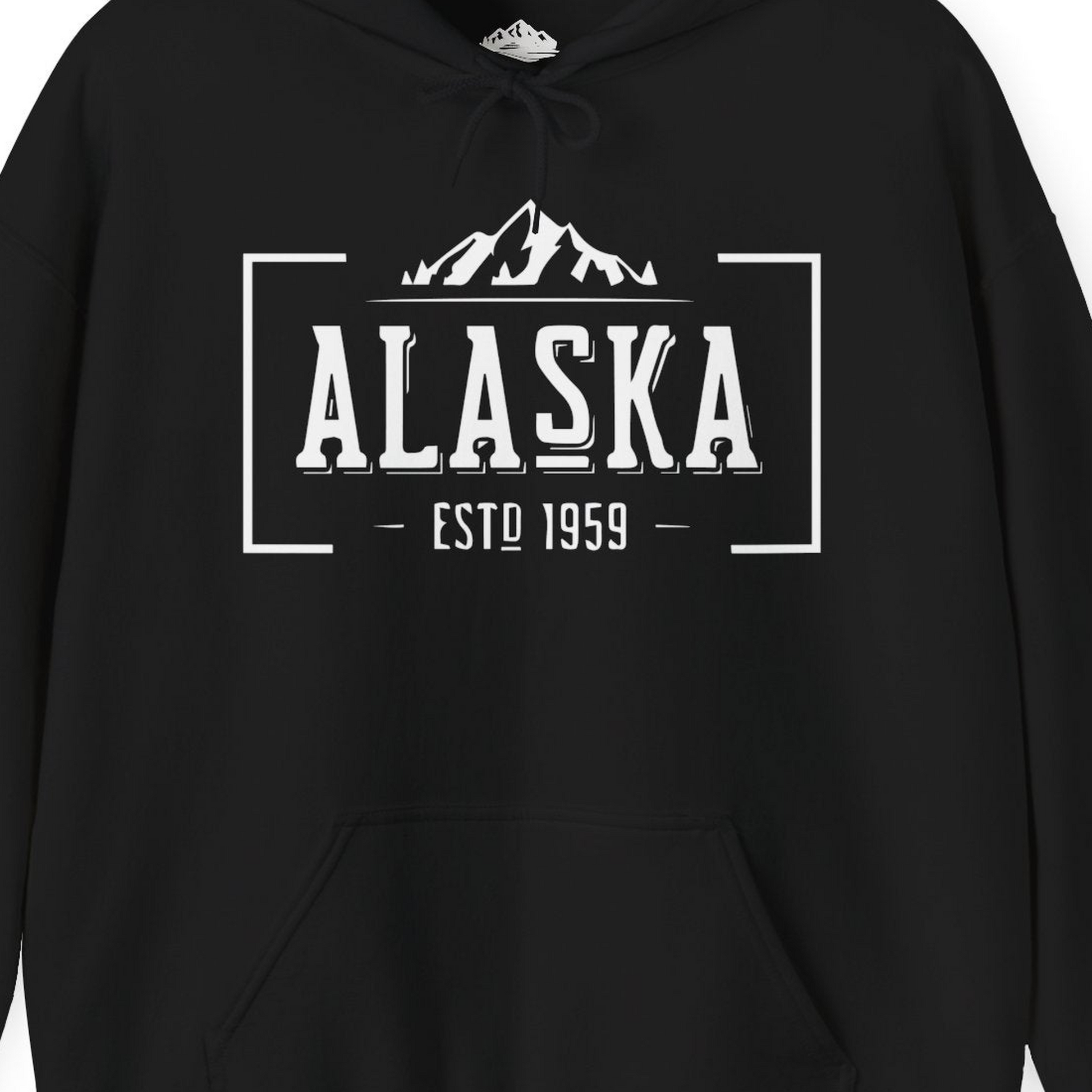 Vintage Alaska Estd 1959 Shirt Hoodie – Black – Alaska Cruise Shirts Close Up