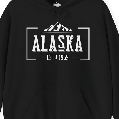 Vintage Alaska Estd 1959 Shirt Hoodie – Black – Alaska Cruise Shirts Close Up