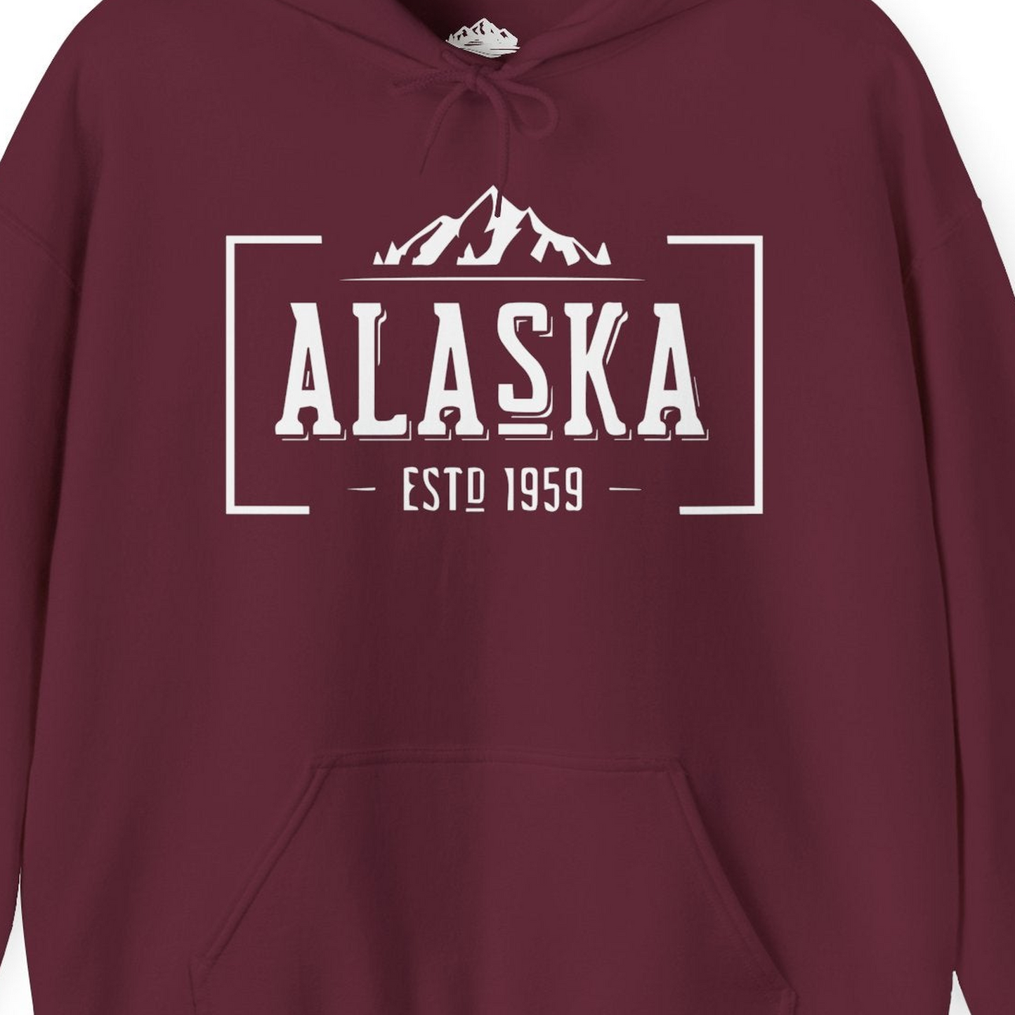 Vintage Alaska Estd 1959 Shirt Hoodie – Maroon – Alaska Cruise Shirts Close Up