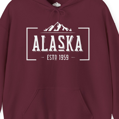 Vintage Alaska Estd 1959 Shirt Hoodie – Maroon – Alaska Cruise Shirts Close Up