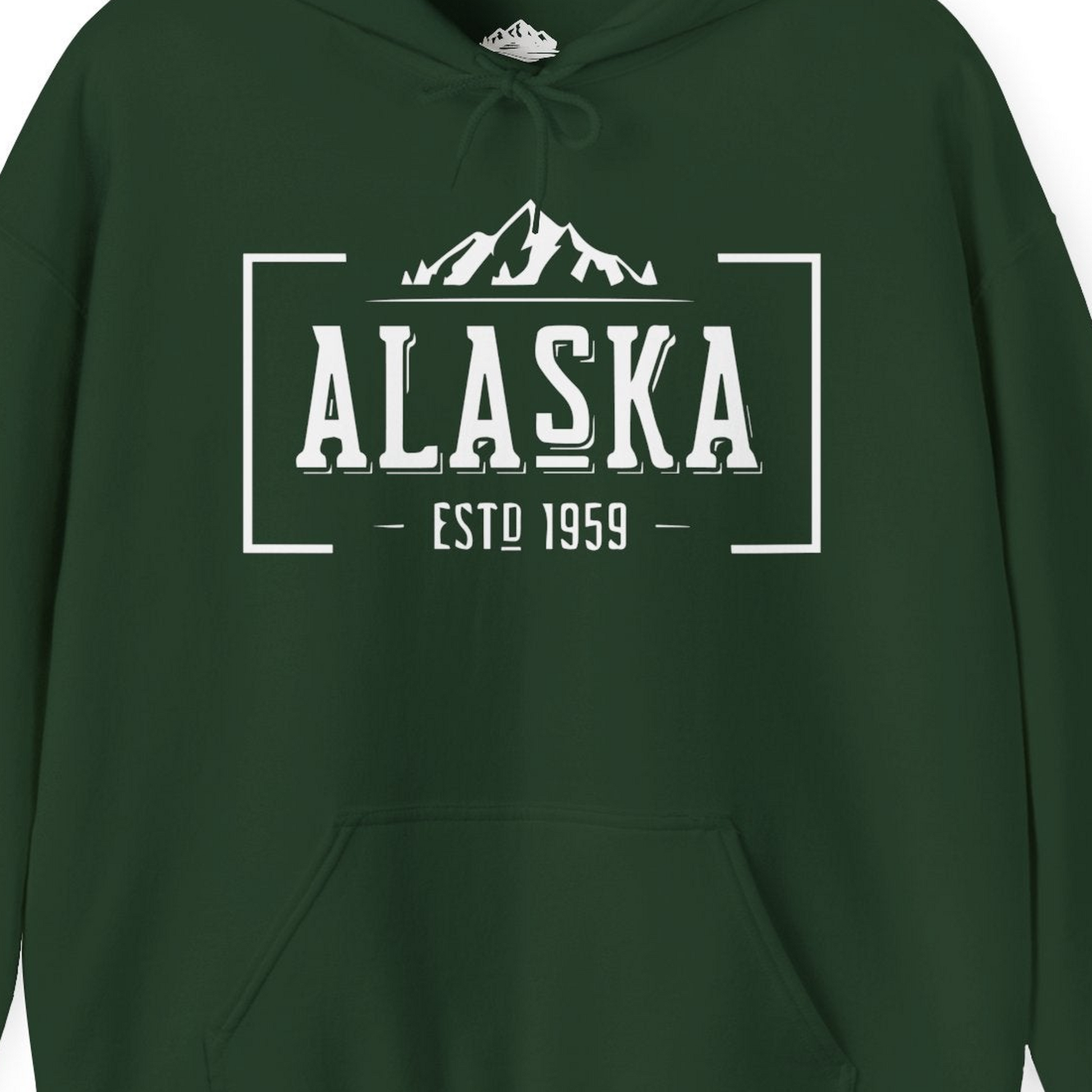 Vintage Alaska Estd 1959 Shirt Hoodie – Forest Green – Alaska Cruise Shirts Close Up