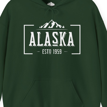 Vintage Alaska Estd 1959 Shirt Hoodie – Forest Green – Alaska Cruise Shirts Close Up