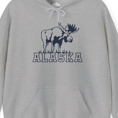 Alaska Moose Silhouette Shirt Hoodie – Sport Grey – Alaska Cruise Shirts Close Up