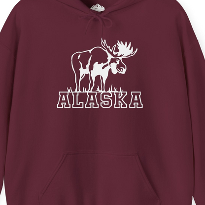 Alaska Moose Silhouette Shirt Hoodie – Maroon – Alaska Cruise Shirts Close Up