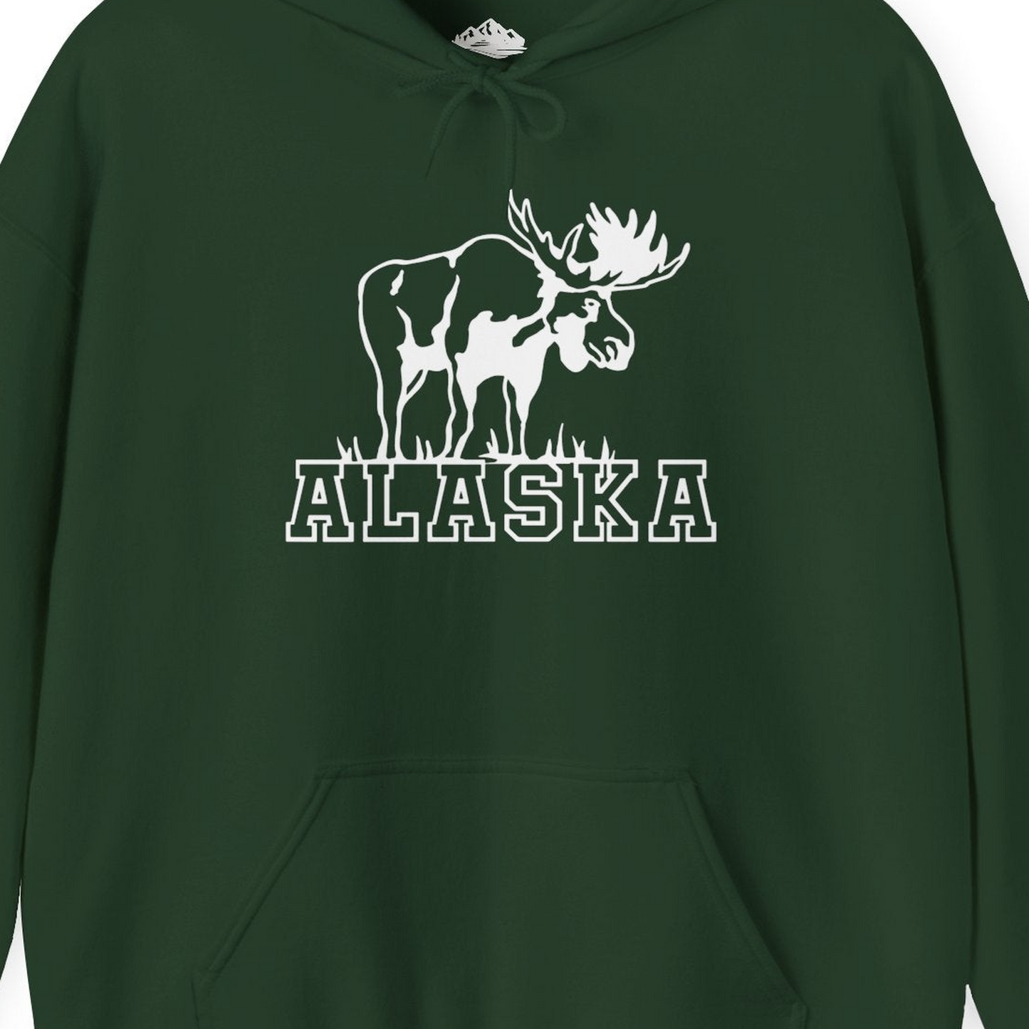 Alaska Moose Silhouette Shirt Hoodie – Forest Green – Alaska Cruise Shirts Close Up