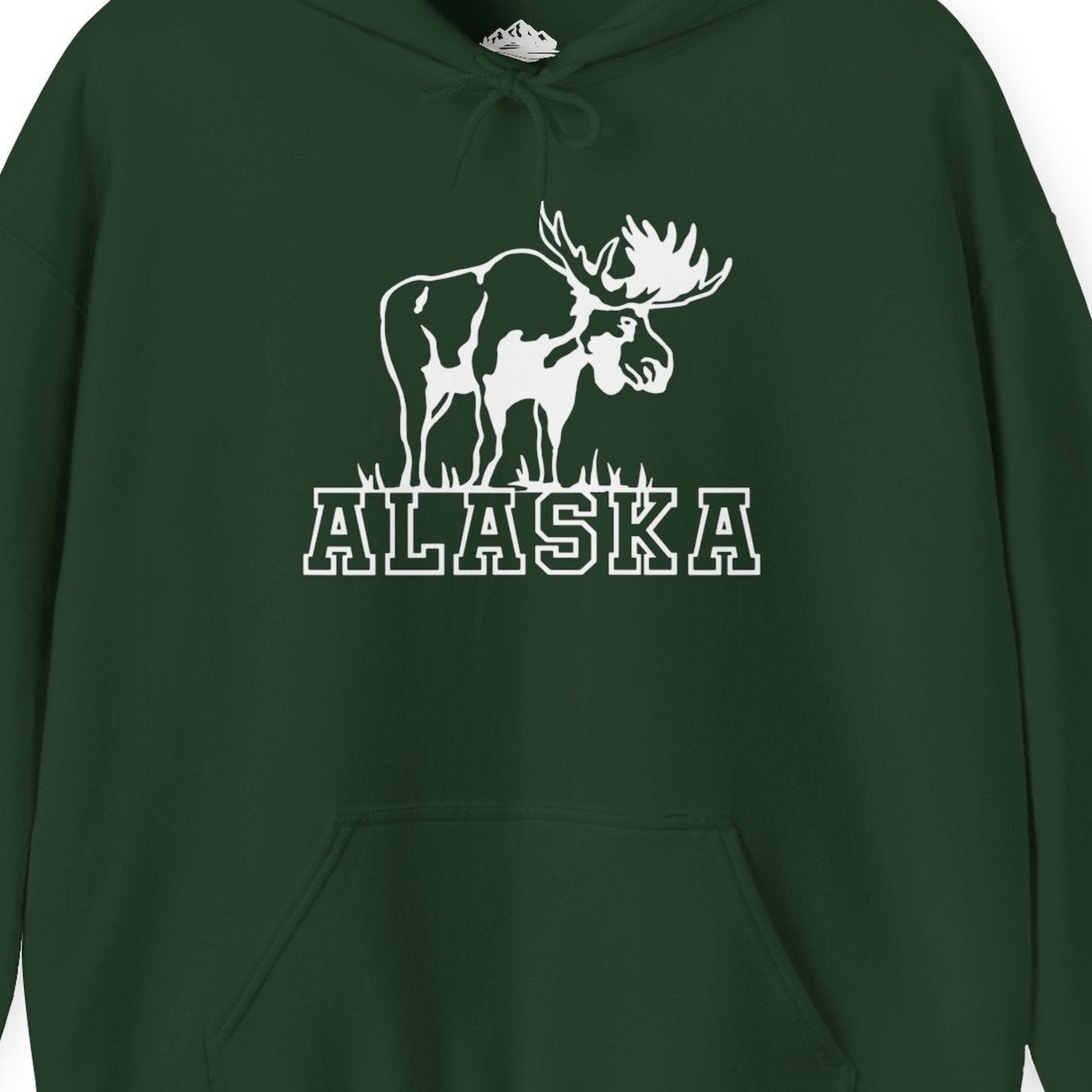 Alaska Moose Silhouette Shirt Hoodie – Forest Green – Alaska Cruise Shirts Close Up