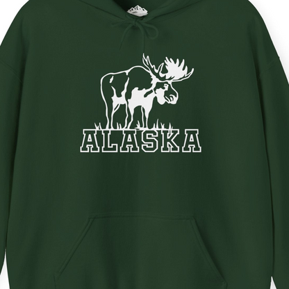 Alaska Moose Silhouette Shirt Hoodie – Forest Green – Alaska Cruise Shirts Close Up