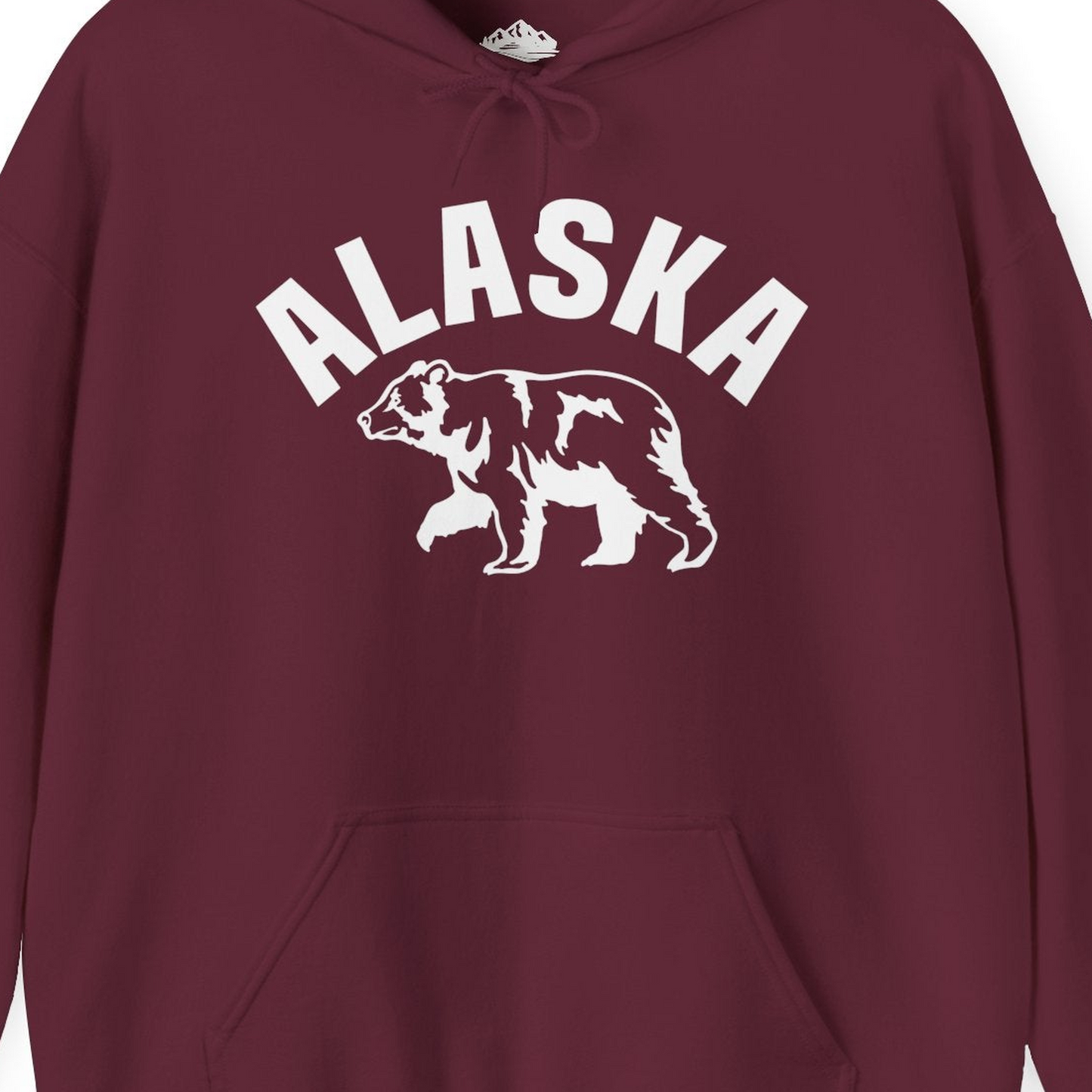 Alaska Bear Silhouette Wildlife Shirt Hoodie – Maroon – Alaska Cruise Shirts Close Up