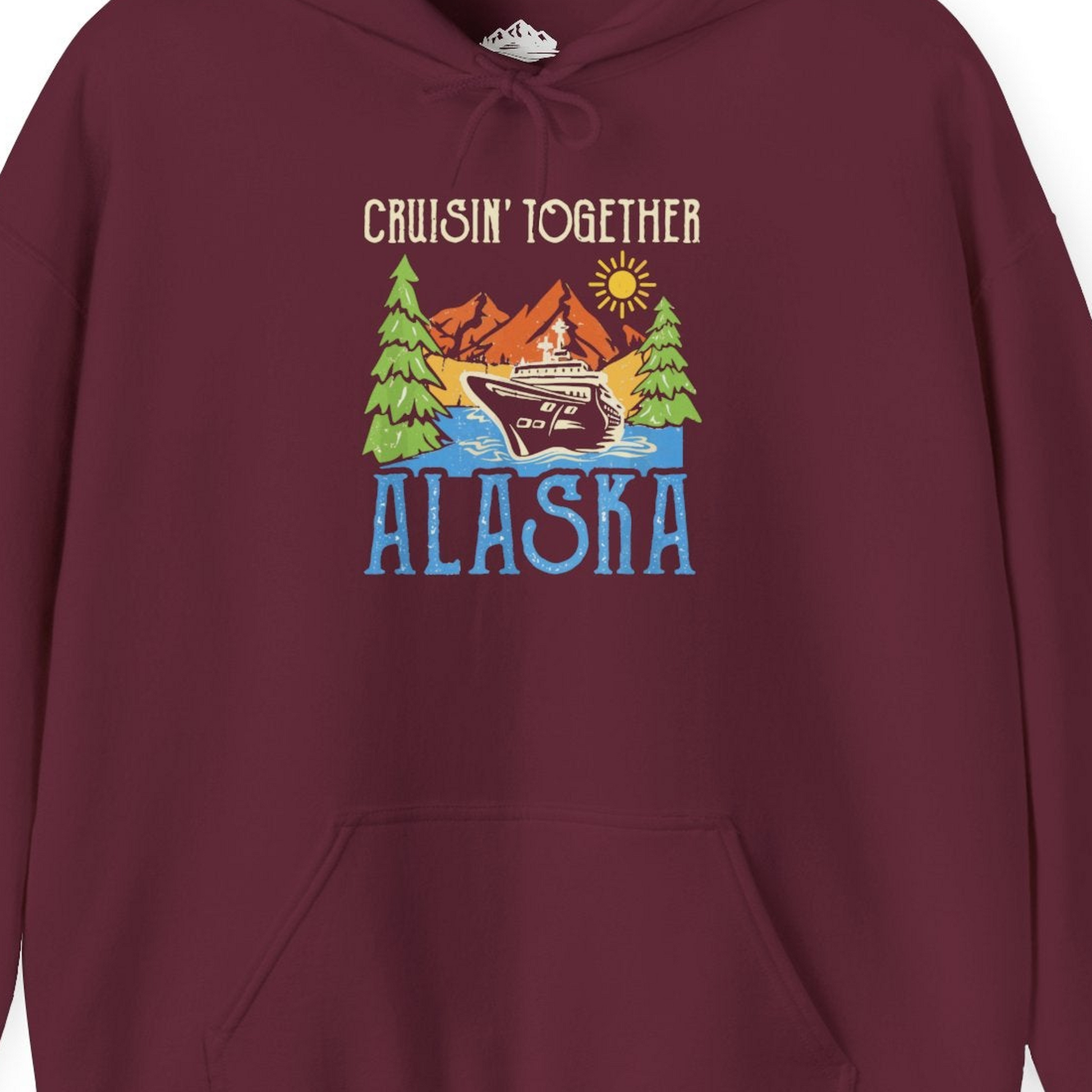 Alaska Cruise Adventure Nature Landscape Retro Family Shirt — Hoodie Hoodie – Maroon – Alaska Cruise Shirts Close Up