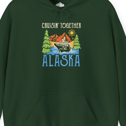 Alaska Cruise Adventure Nature Landscape Retro Family Shirt — Hoodie Hoodie – Forest Green – Alaska Cruise Shirts Close Up
