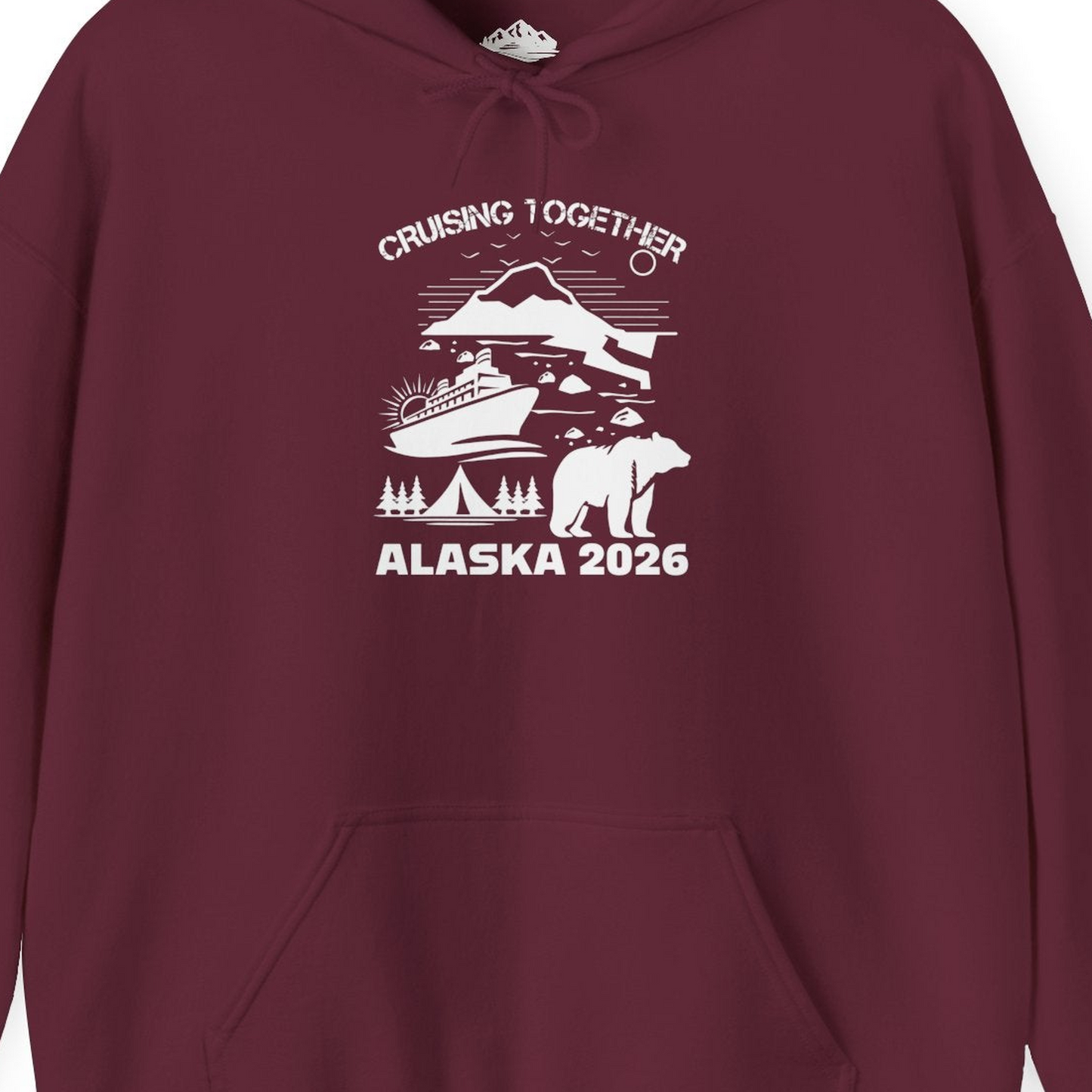 Alaska Cruise 2026 Family Adventure Bear Mountain Nature Shirt — Hoodie Hoodie – Maroon – Alaska Cruise Shirts Close Up