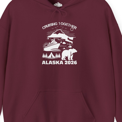 Alaska Cruise 2026 Family Adventure Bear Mountain Nature Shirt — Hoodie Hoodie – Maroon – Alaska Cruise Shirts Close Up