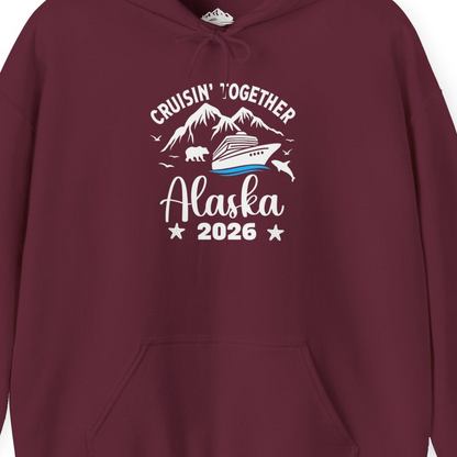 Alaska Cruise Adventure 2026 Shirt Hoodie – Maroon – Alaska Cruise Shirts Close Up