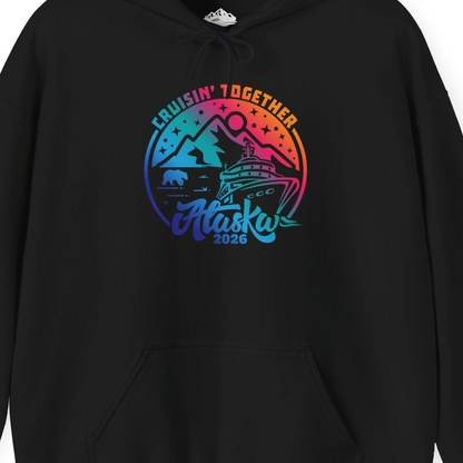 Alaska Cruise Adventure Mountains Wildlife Retro Family Group Shirt 2026 — Hoodie Hoodie – Black – Alaska Cruise Shirts Close Up