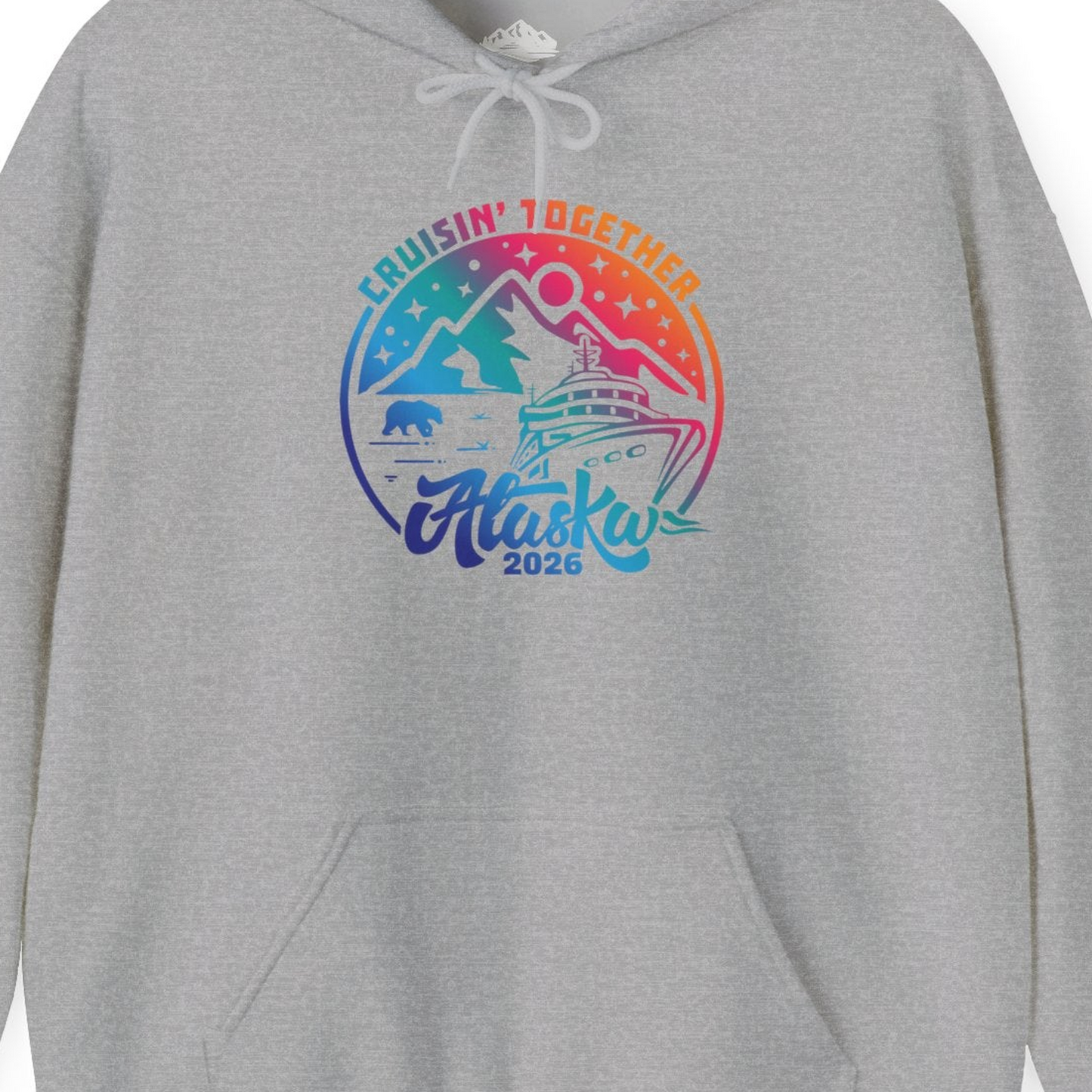 Alaska Cruise Adventure Mountains Wildlife Retro Family Group Shirt 2026 — Hoodie Hoodie – Sport Grey – Alaska Cruise Shirts Close Up