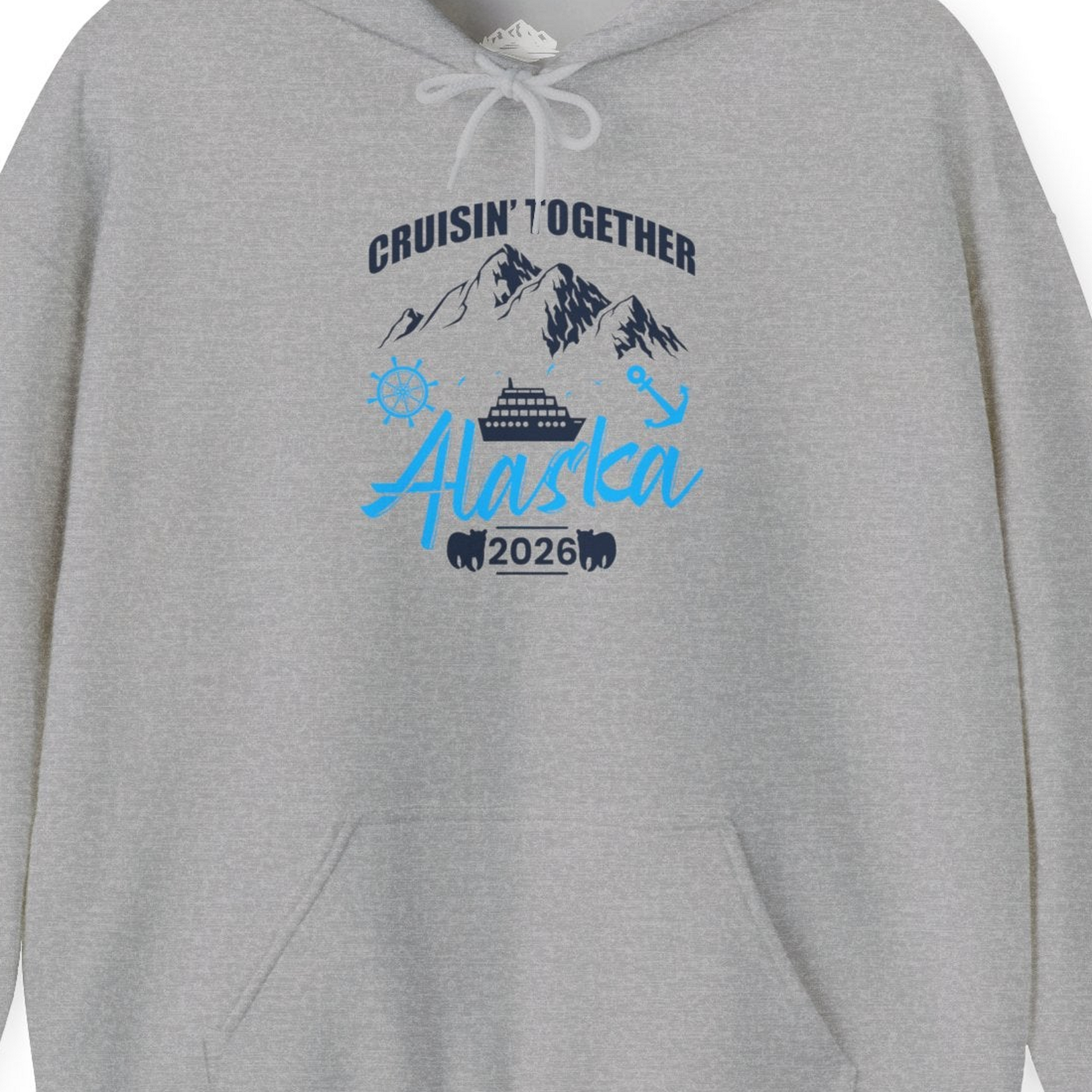 Alaska Cruise Group Adventure Shirt Hoodie – Sport Grey – Alaska Cruise Shirts Close Up
