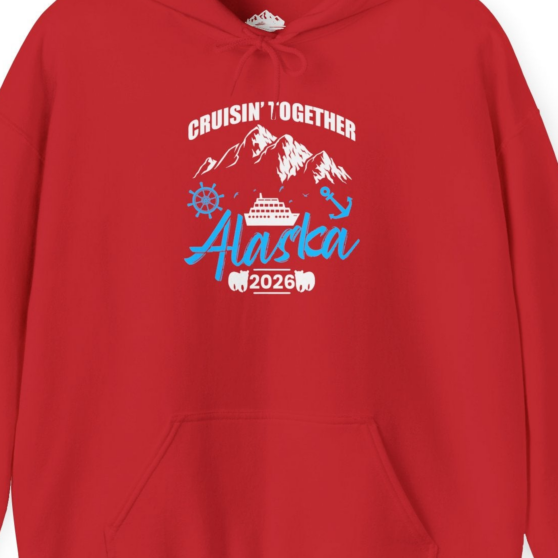 Alaska Cruise Group Adventure Shirt Hoodie – Red – Alaska Cruise Shirts Close Up