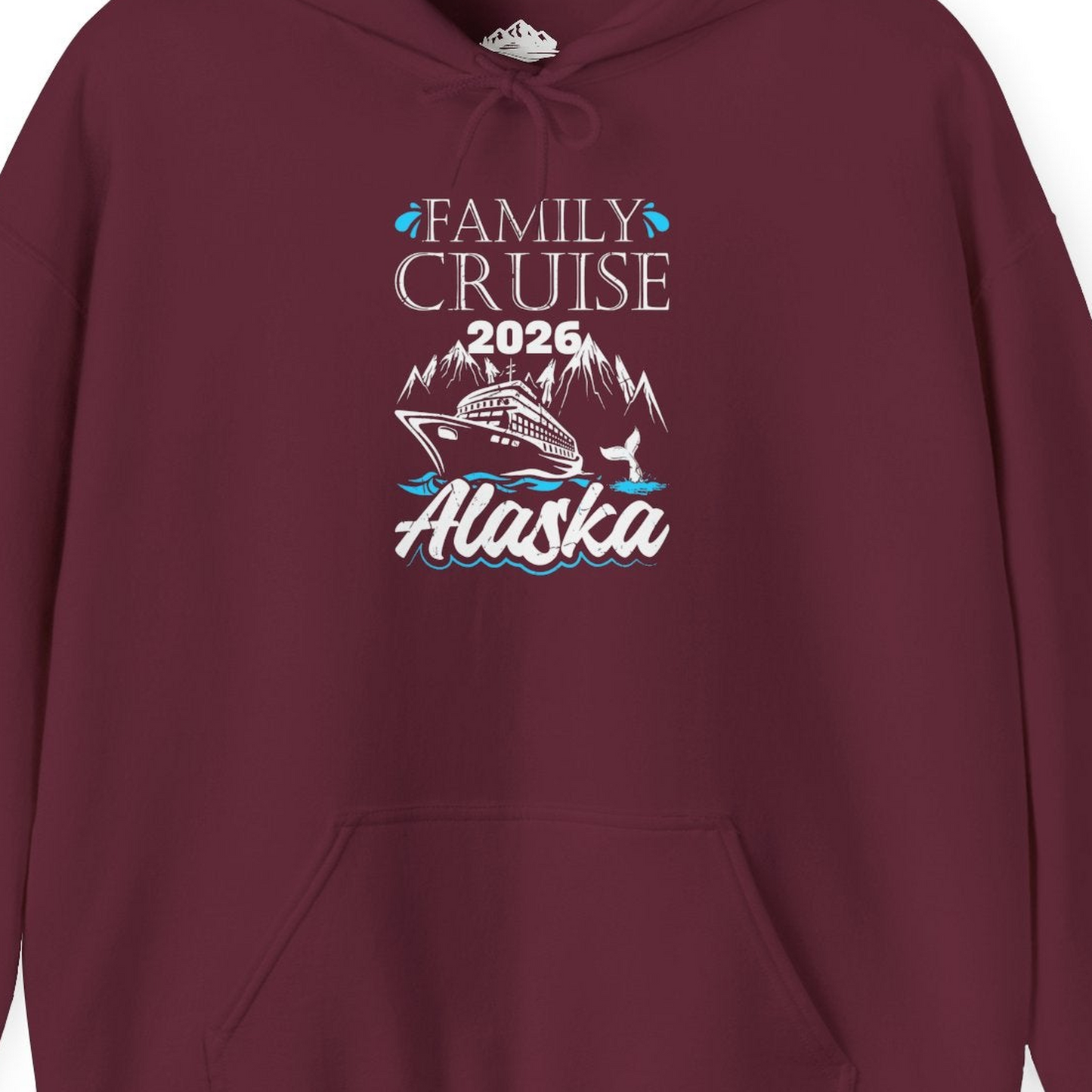 Alaska Family Cruise Shirt Hoodie – Maroon – Alaska Cruise Shirts Close Up