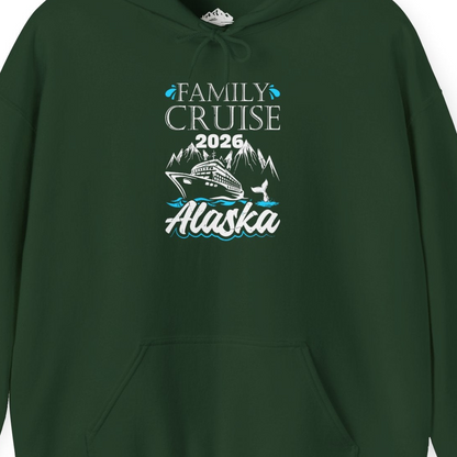 Alaska Family Cruise Shirt Hoodie – Forest Green – Alaska Cruise Shirts Close Up