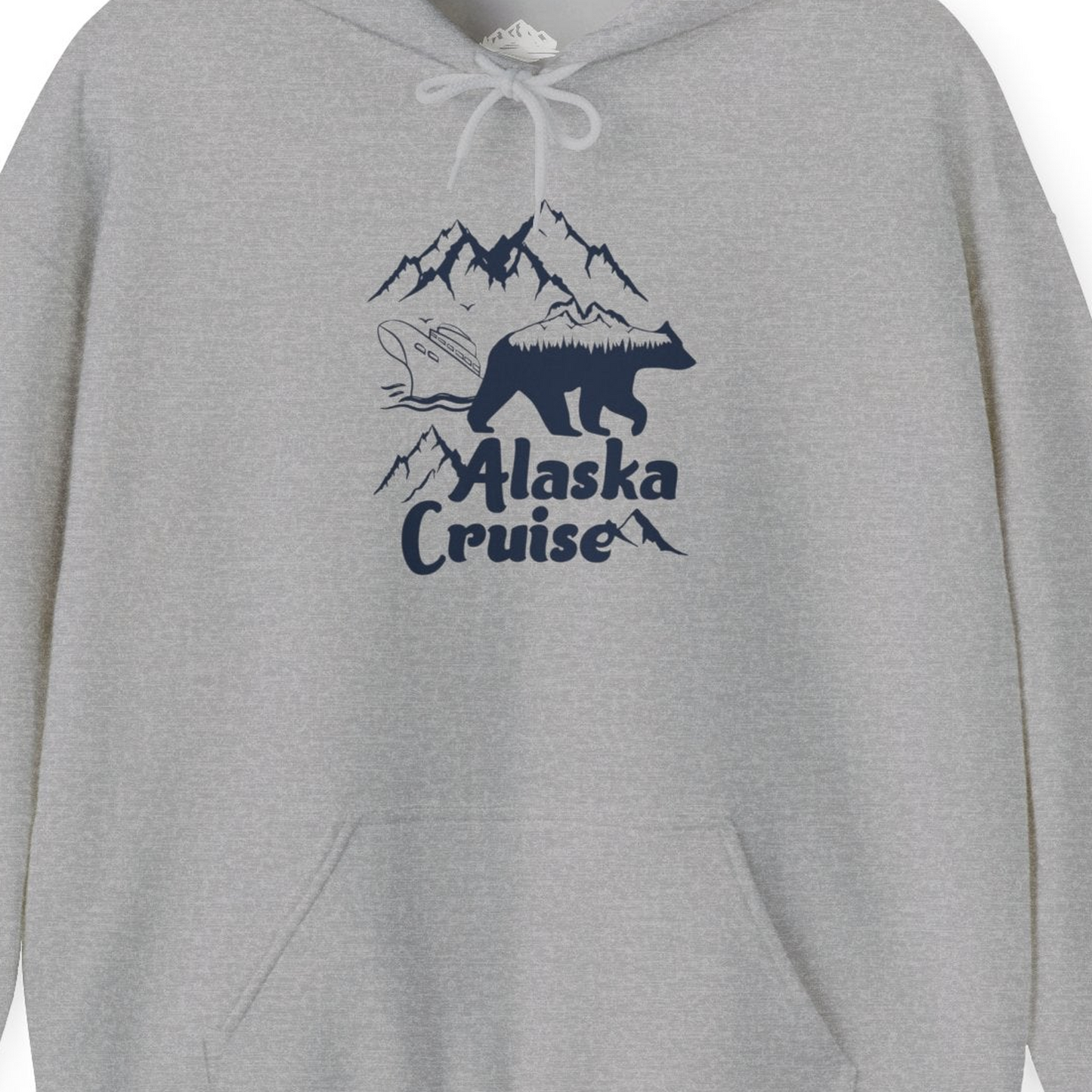 Alaska Cruise Shirt Hoodie – Sport Grey – Alaska Cruise Shirts Close Up