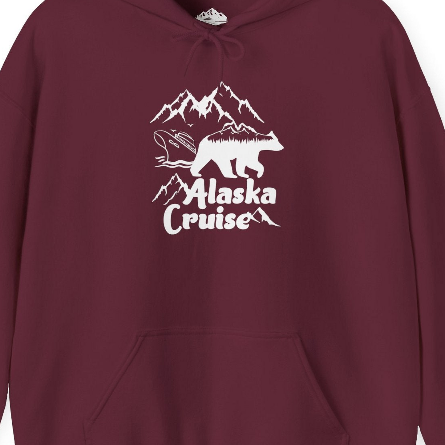 Alaska Cruise Shirt Hoodie – Maroon – Alaska Cruise Shirts Close Up