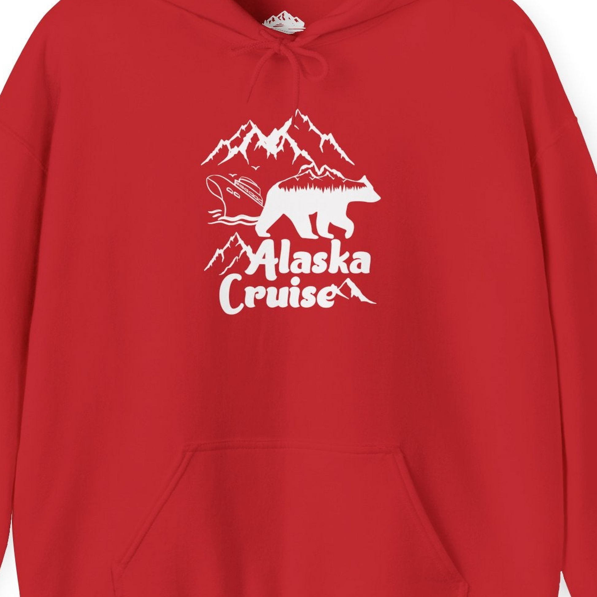 Alaska Cruise Shirt Hoodie – Red – Alaska Cruise Shirts Close Up