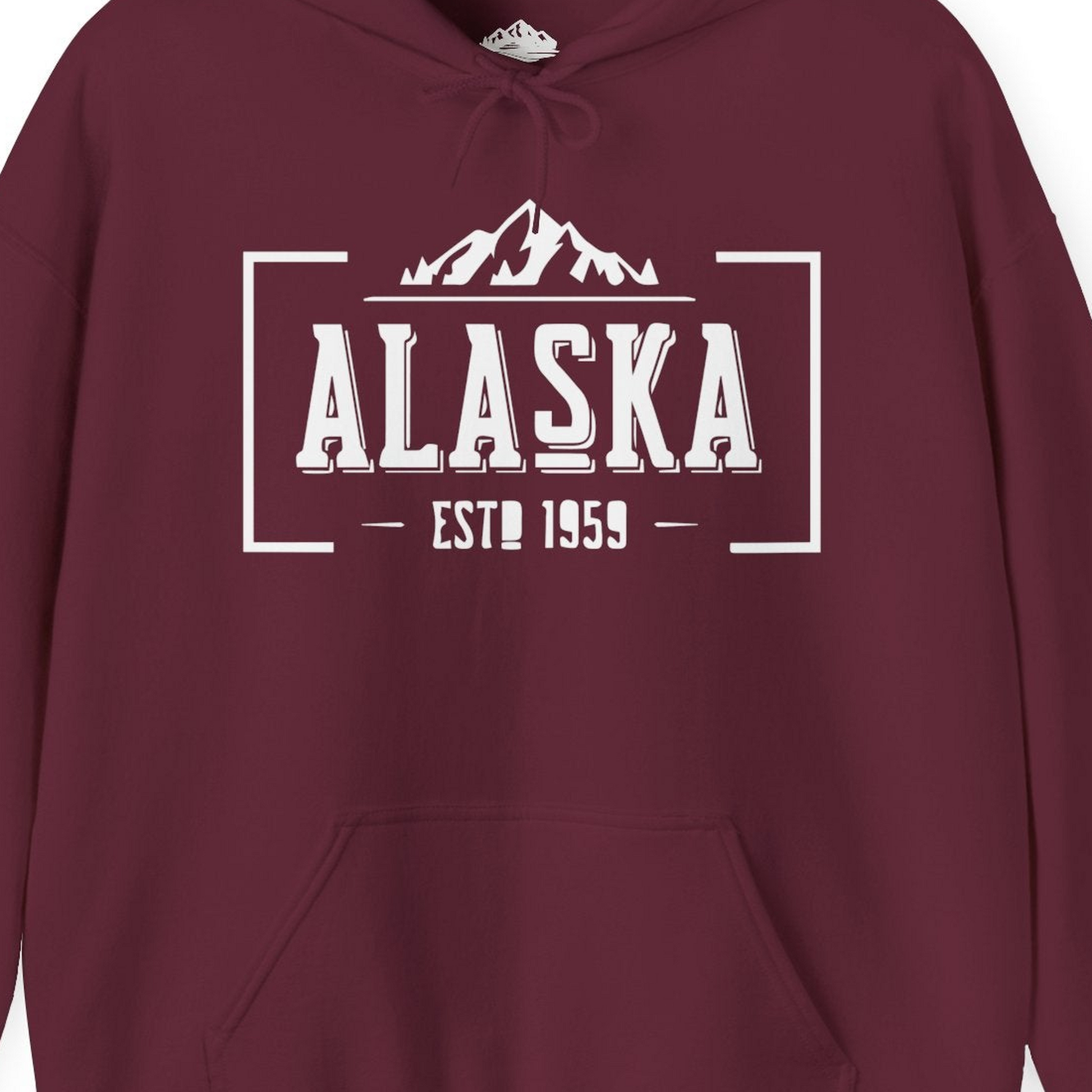 Alaska Mountain Vintage Shirt Hoodie – Maroon – Alaska Cruise Shirts Close Up