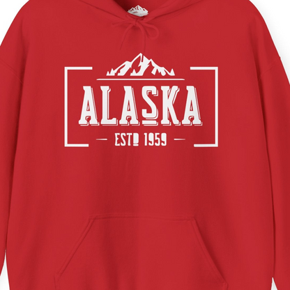 Alaska Mountain Vintage Shirt Hoodie – Red – Alaska Cruise Shirts Close Up