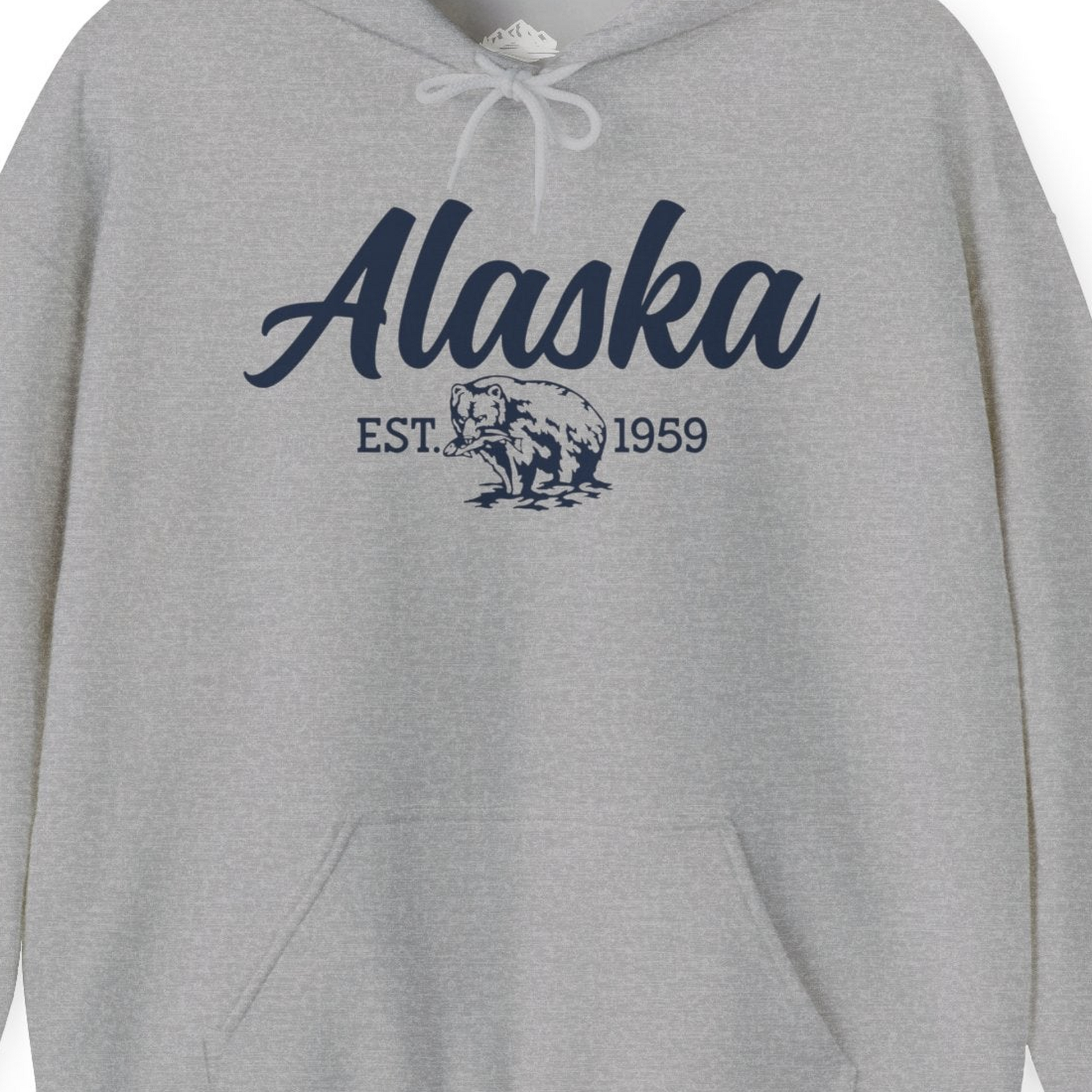 Alaska Bear Est 1959 Vintage Wildlife Graphic Monochrome Shirt — Hoodie Hoodie – Sport Grey – Alaska Cruise Shirts Close Up