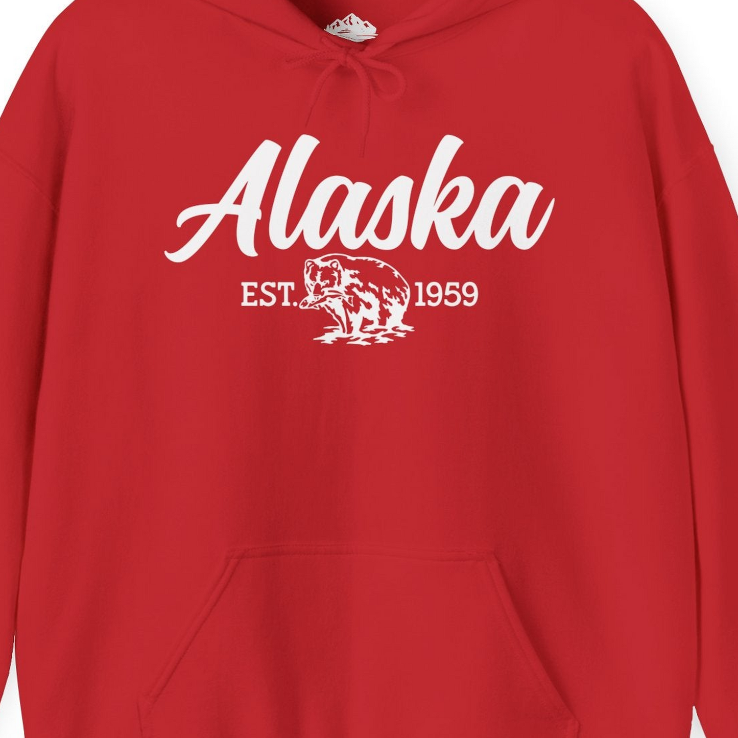 Alaska Bear Est 1959 Vintage Wildlife Graphic Monochrome Shirt — Hoodie Hoodie – Red – Alaska Cruise Shirts Close Up