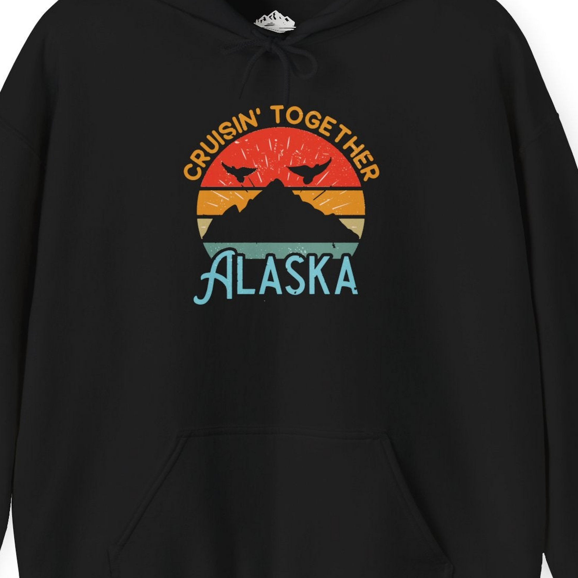 Retro Alaska Cruise Shirt Hoodie – Black – Alaska Cruise Shirts Close Up