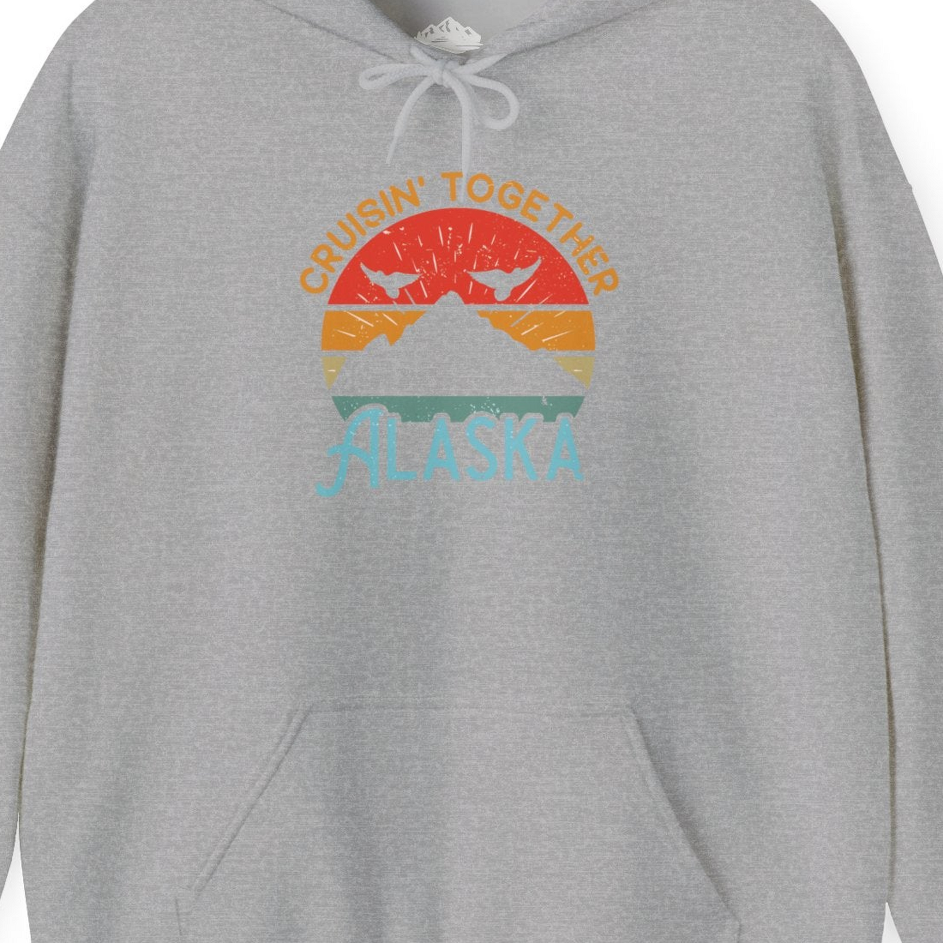 Retro Alaska Cruise Shirt Hoodie – Sport Grey – Alaska Cruise Shirts Close Up