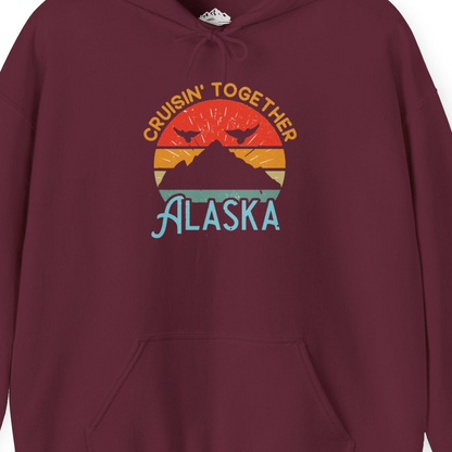 Retro Alaska Cruise Shirt Hoodie – Maroon – Alaska Cruise Shirts Close Up